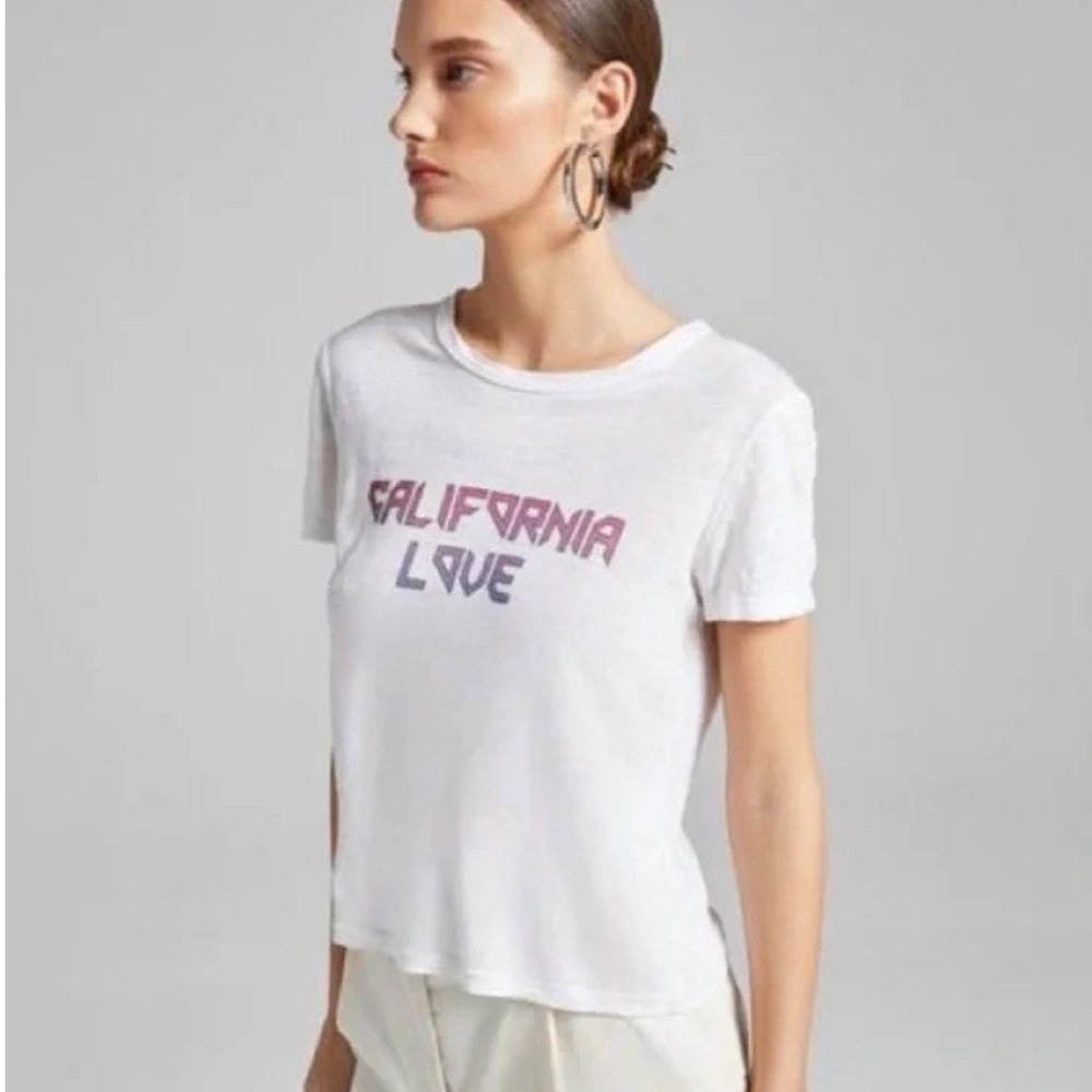 A.L.C. White 'California Love' Short Sleeve Tee with Pink & Purple Logo